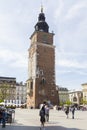 Tourists visiting Town Hall Tower and Rynek Glowny Square Royalty Free Stock Photo